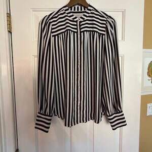 NWOT Ann Taylor LOFT B&W Striped Dressy Blouse with Cuffed Sleeves XS